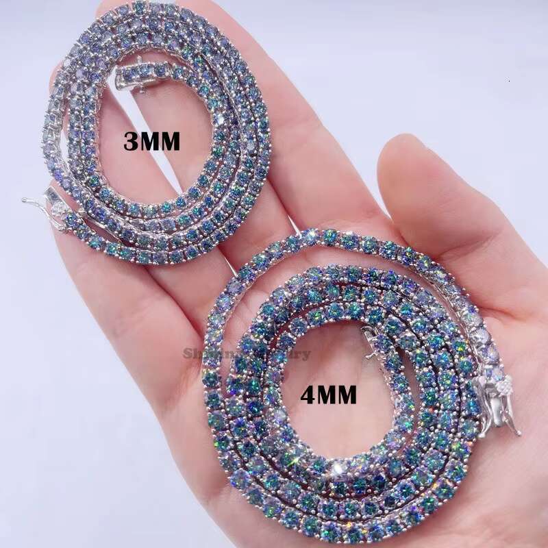 GRA Certificated 3mm 4mm Sterling Silver rainbow Topaz Coated Moissanite Cluster Necklace
