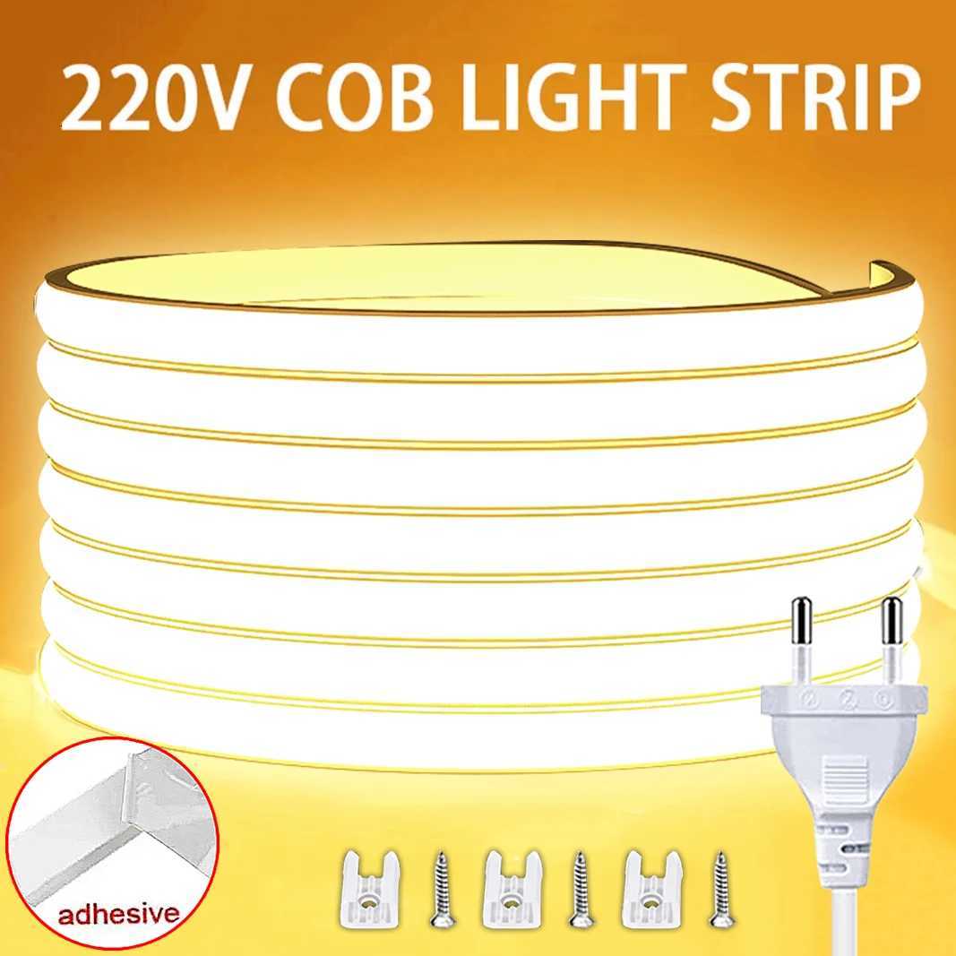 1M-30M 220V COB LED Strip Light Waterproof COB LED Tape EU Power Plug Flexible Ribbon Lamp For Bedroom Kitchen Outdoor Decor W251112