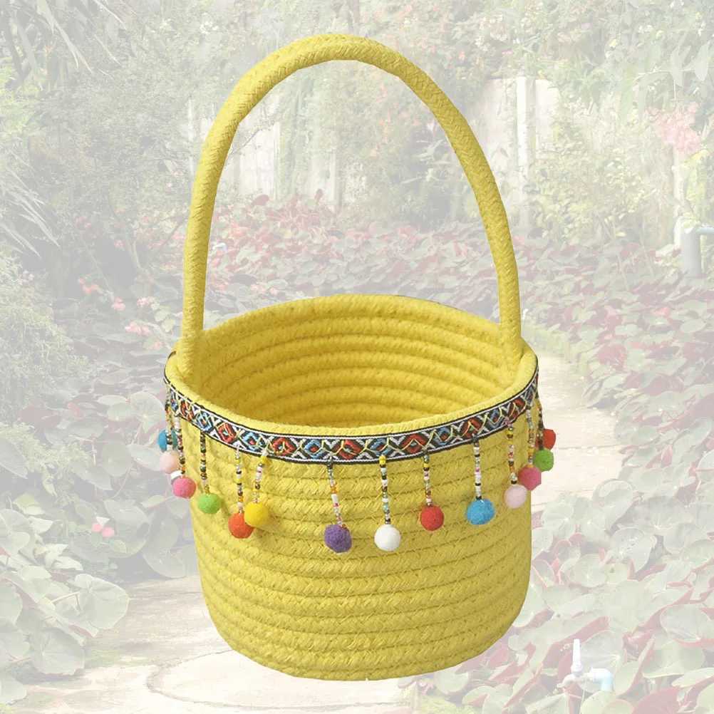 Cotton Rope Woven Flower Basket For Ro Decor Storage Hamper Jute Plant Holder Dried Flower Display Hanging Organizer Y251112