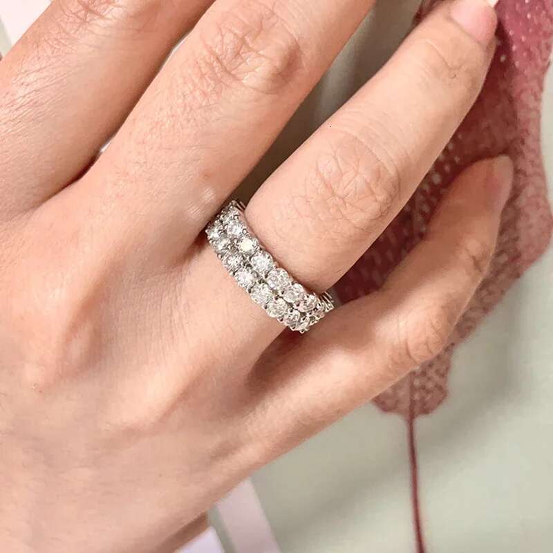 3mm Full Real Moissanite Wedding Band For Women Men Double Row Moissanite Diamond D Color VVS 925 Sterling Silver Jewelry Rings