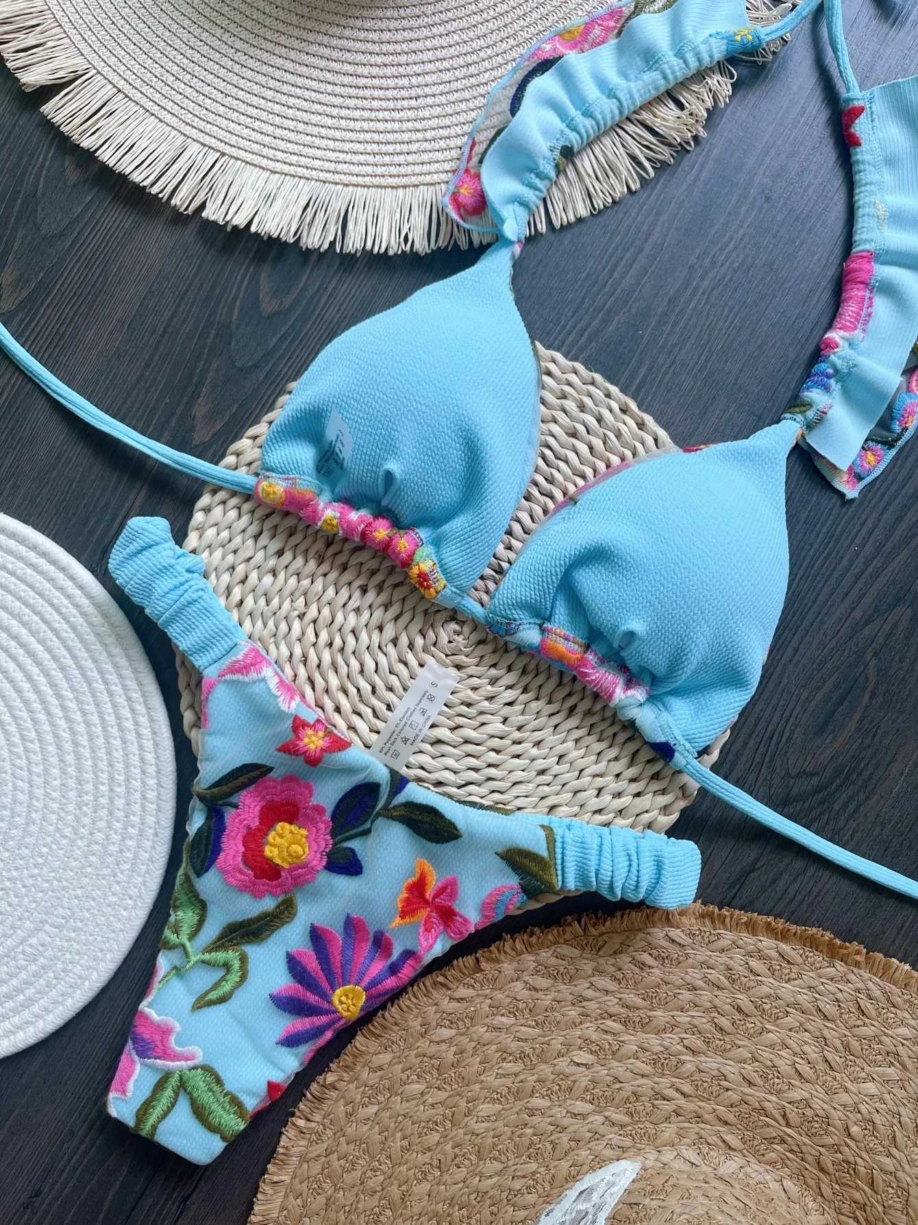 RUOTONSEPT 2024 New Sexy Handmade Embroidery Bikini Set Womens Swimsuit Triangle Swimwear Bathing Suit Brazilian BiquinisW251113
