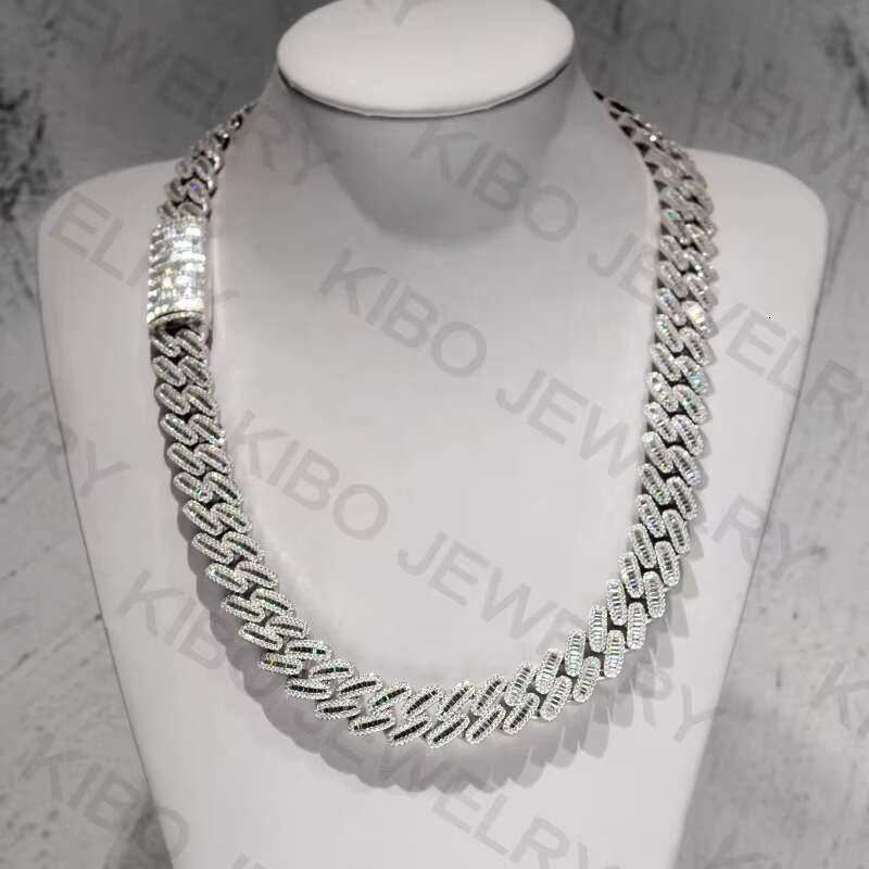 Custom Iced Out Hip Hop 18mm 925 Sterling Silver VVS Moissanite Name Pendant Wiht Cuban Link Chain Set
