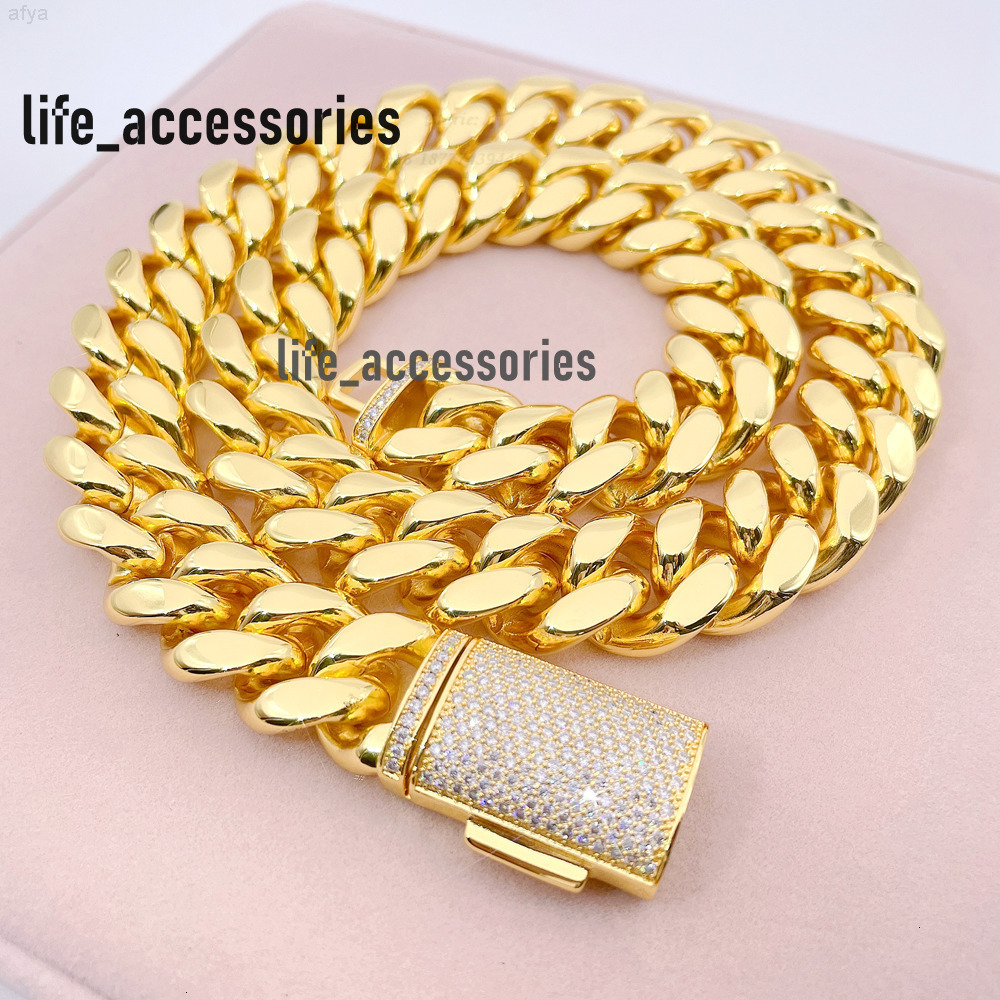 Stainless Steel 14k Pvd Plated for Men 12mm 14mm Cuban Link Chain Necklace Miami Initial