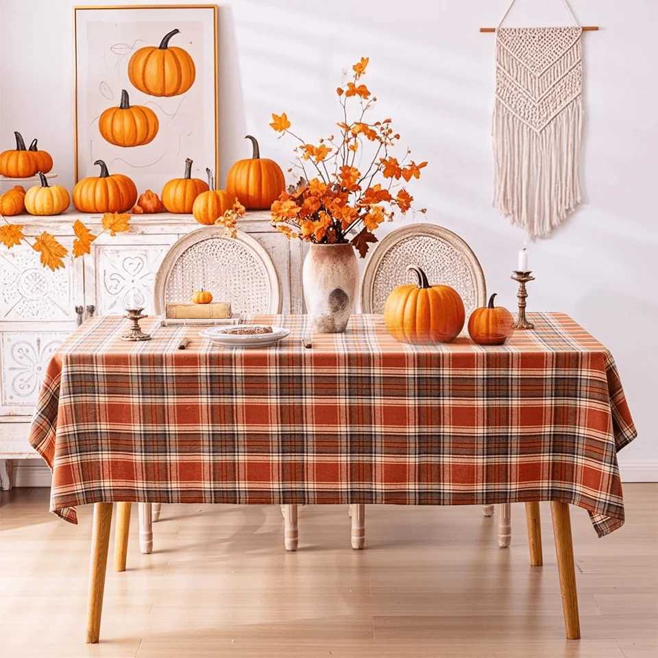 Christmas Autumn square checkered rectangular tablecloth Halloween and Thanksgiving orange-red restaurant and kitchen themed party daily Y251113