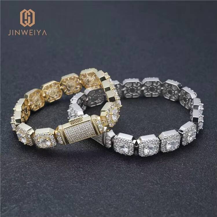 Factory Wholesale Fashion Design Zircon Stone Bracelets Hip Hop Iced Out Silver Brass Jewelry Link Chain Bracelet for Men