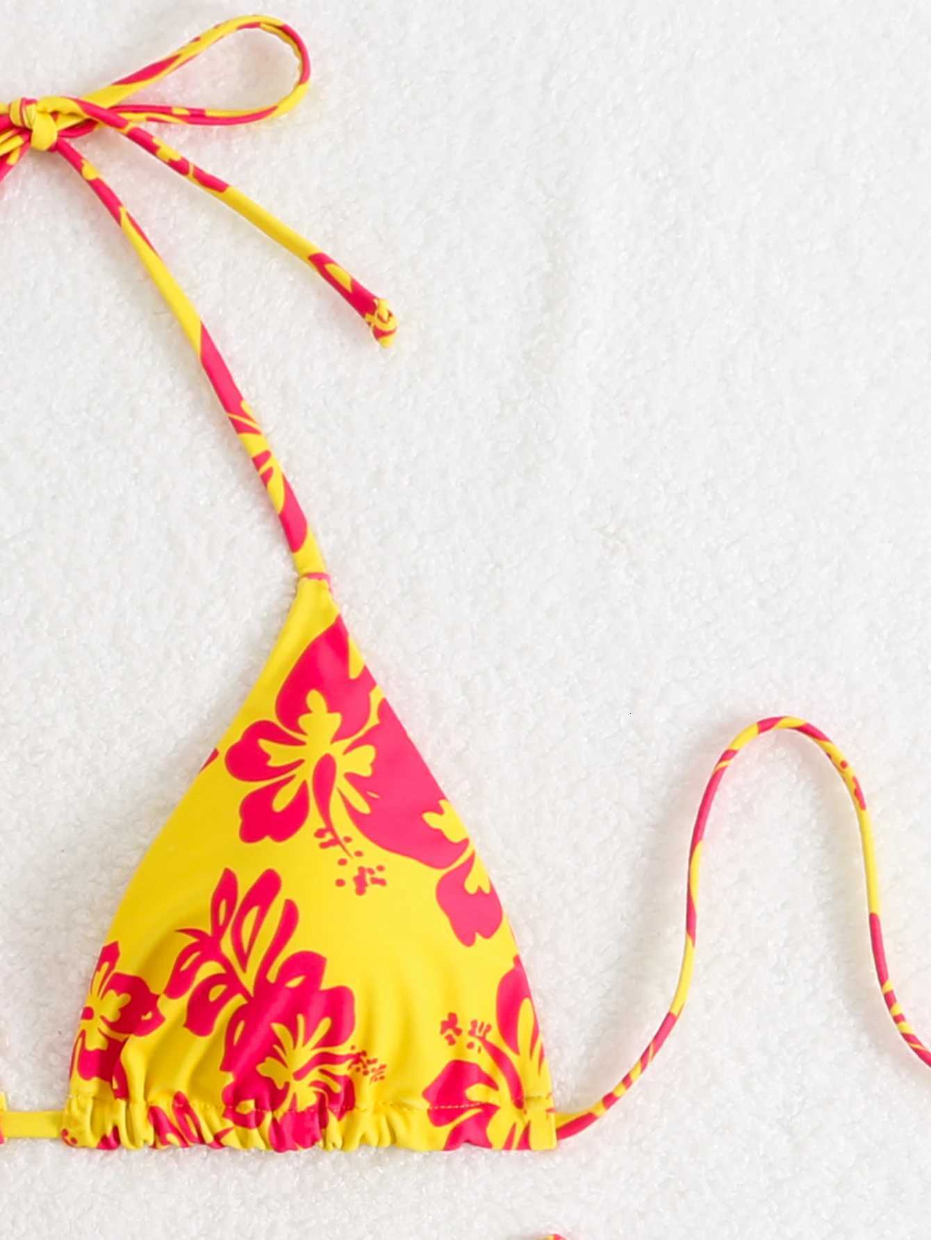 Summer retro floral print 2-piece bikini lace up swimsuit sexy high waisted womens swimsuitW251113