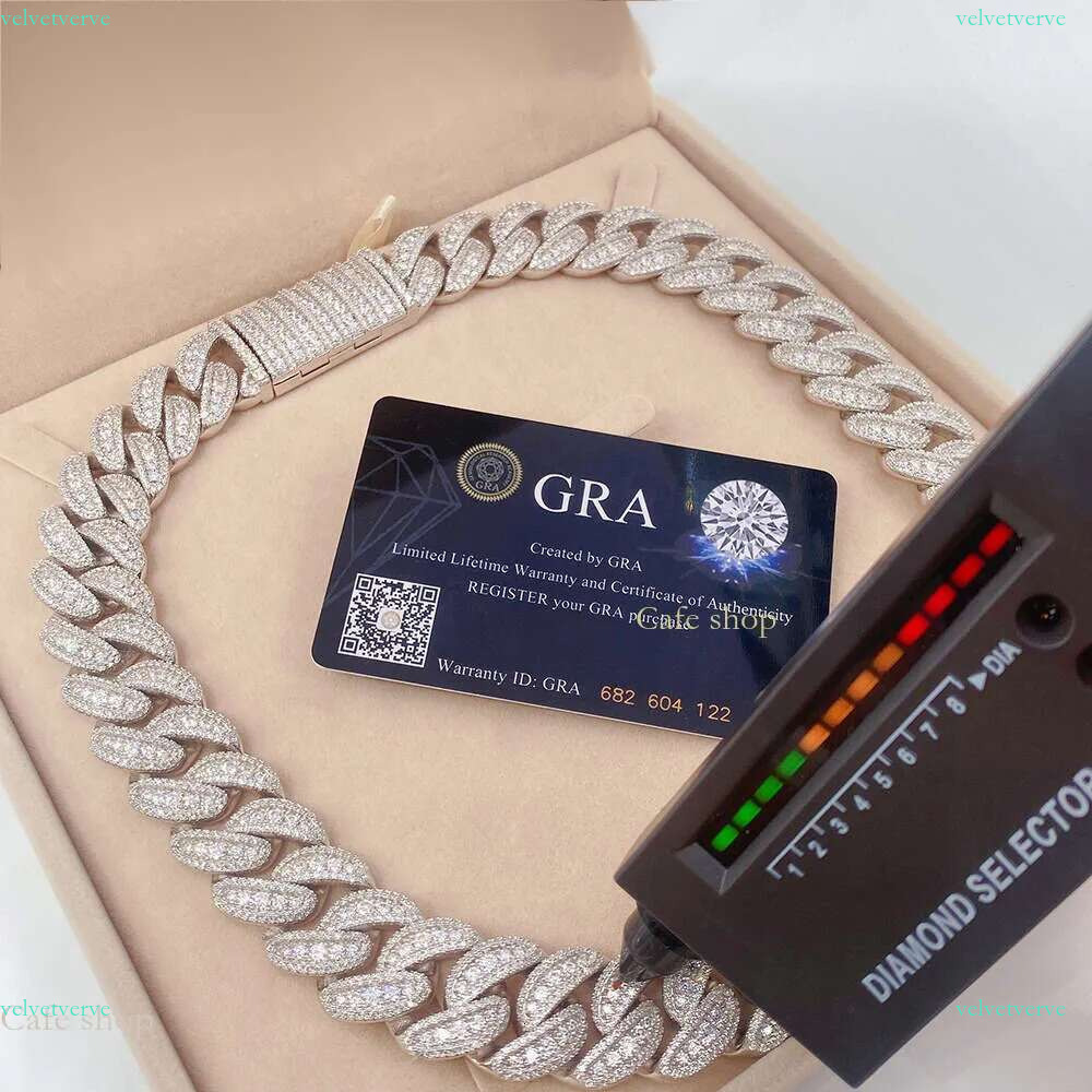 New Arrival Designer Bracelet 20mm Full Set Moisanite S Sier Cuban k Chain Trendy Necklace Accessories for Men Women Hip Hop Pass Dia Tester Gift