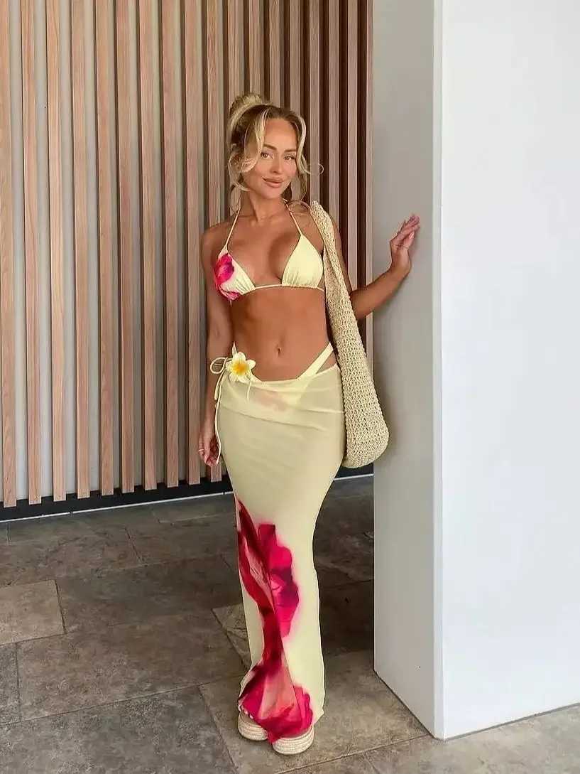 3pack Leopard Swimwear With Skirt Women Bikini Swimsuit A Line Skirt Beach Cover Up Halter Bikini Set Beachwear SummerW251113