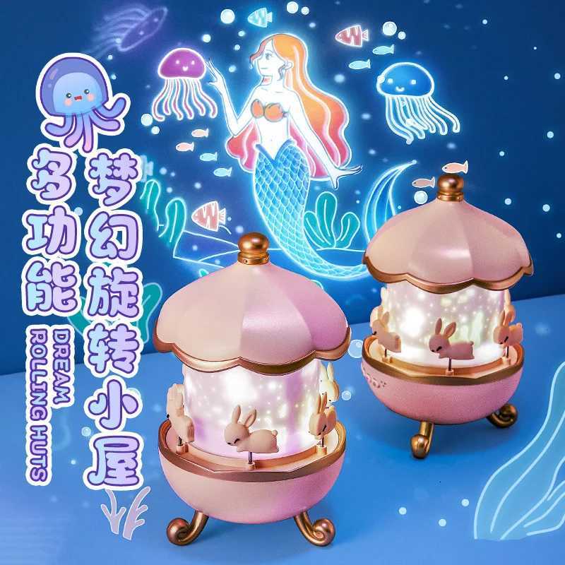 Starry Sky Projection Small Night Light Carousel Horse Remote Control Bluetooth Audio Cute Creative Birthday Gifts Bedside Lamps M251113