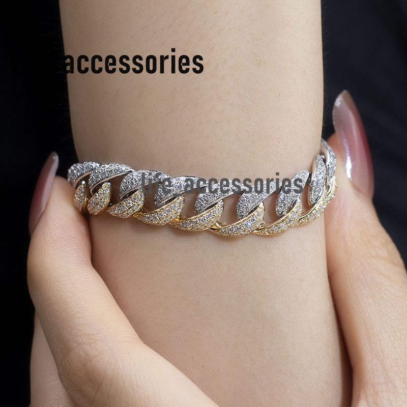 Hip Hop Iced Out Jewelry Mens 18k Multicolor Lab Diamond Cuban Chain Bracelet