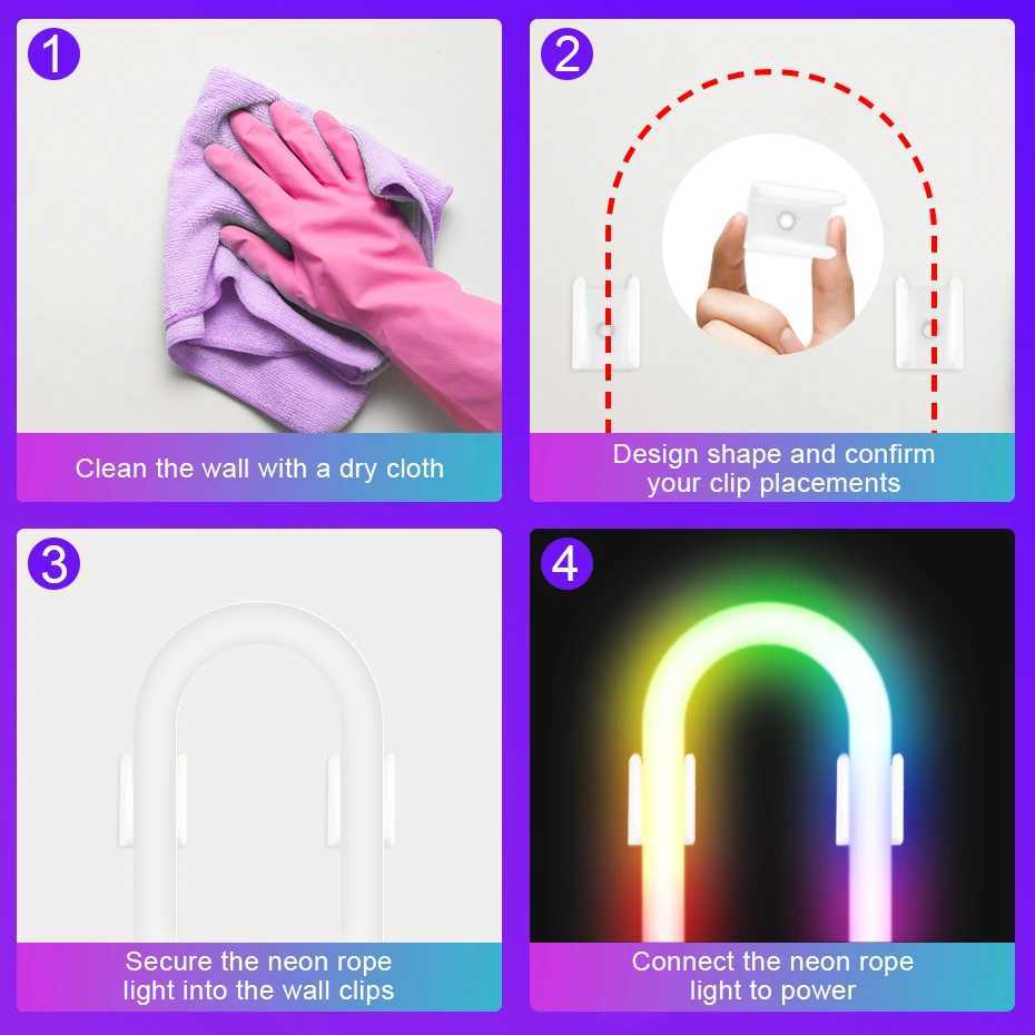 12V RGBIC LED Neon Rope Light 1m-5m 84LEDs/m WiFi/Bluetooth/IR Control IP67 Waterproof Rainbow Chasing Effect for Party Decor W251112