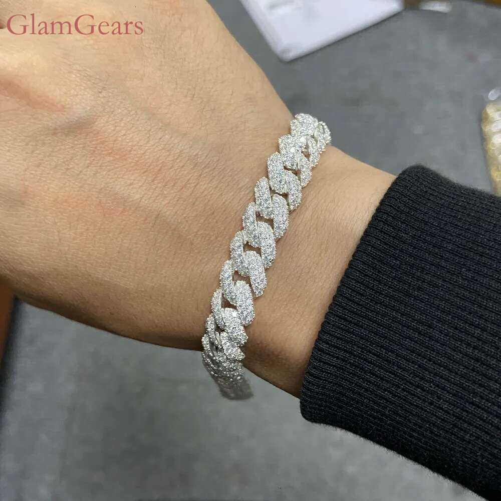 bracelet necklace mossanite HQ GEMS 7.5 inch 10mm Micro Prong Iced Moissanite VVS Cuban Bracelet k Bg Dia Bracelets For Men