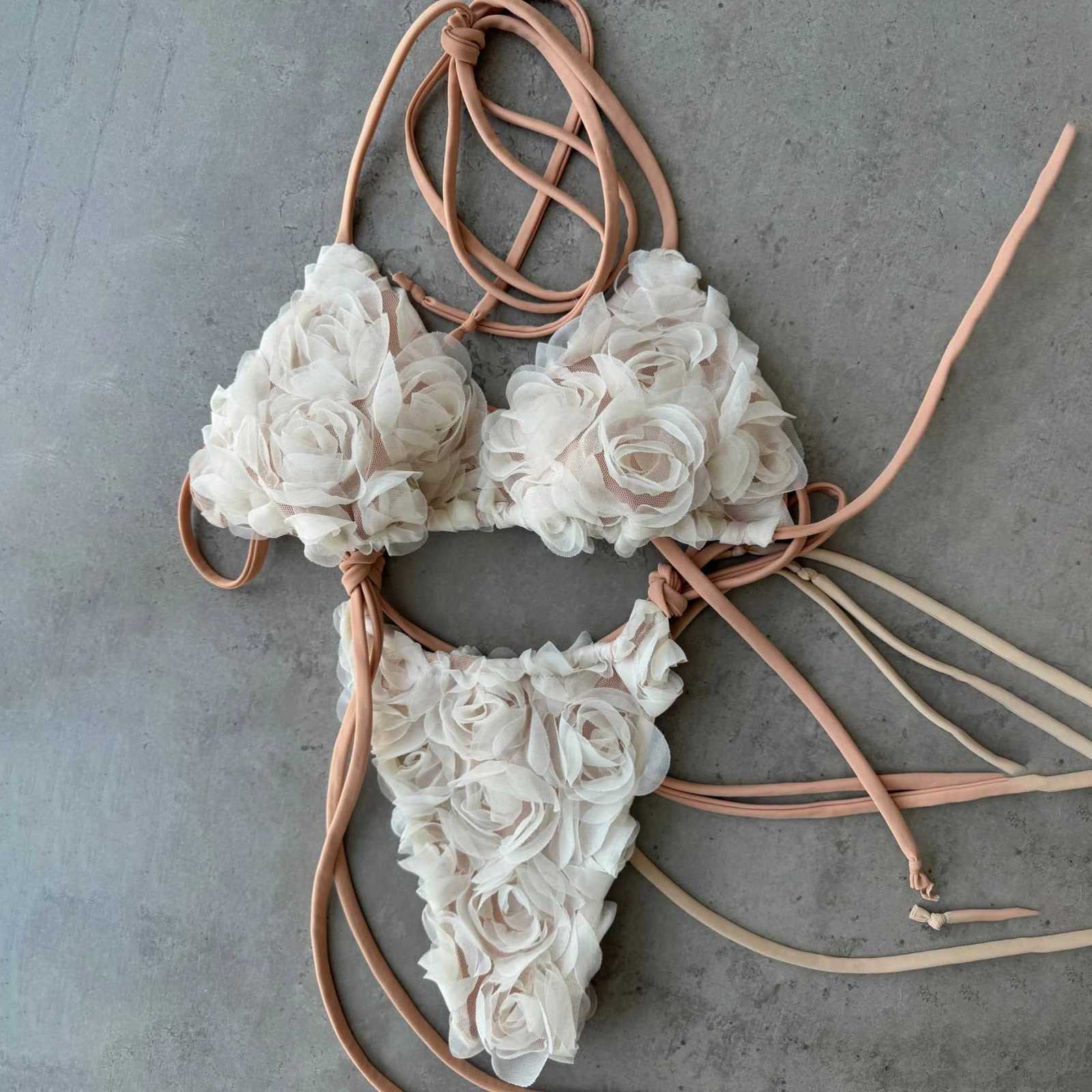 2025 Bandeau Biquini Sexy Bikini Women Swimsuit Push Up Swimwear Female Strappy Bathing Suit Floral Bodysuit Beachwear Swim SuitW251113