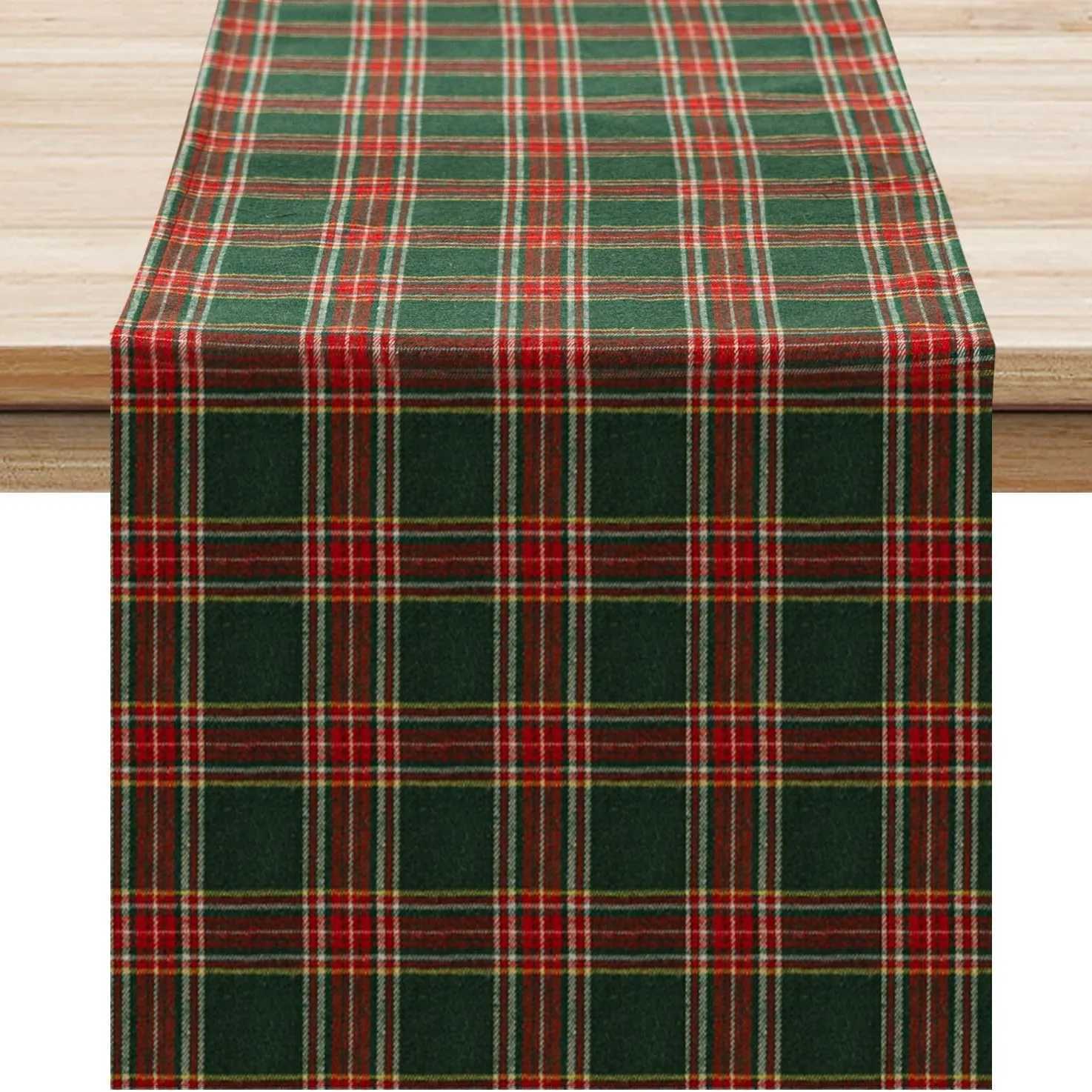 Christmas Green Plaid Christmas Table Runner decorative American retro fleece long table cloth/table mat for dining table Y251113