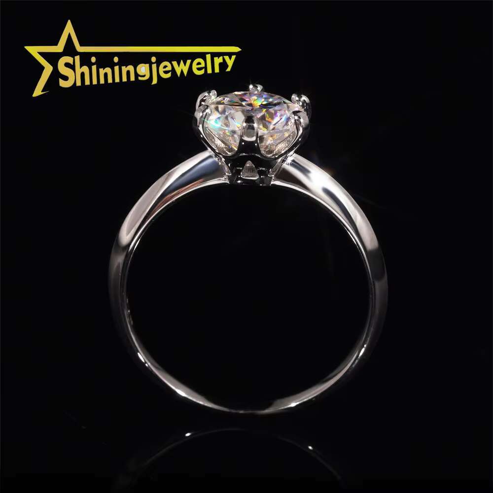 Wholesale Price Classic 6 Prong Setting 2Ct 8mm Moissanite Engagement Ring 925 Silver Solitaire Ring for Women