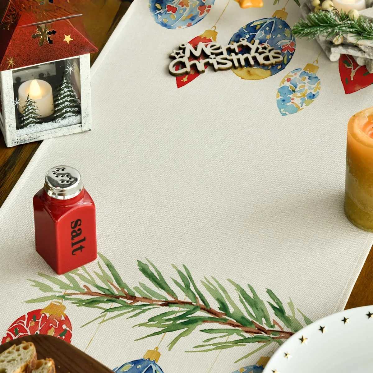 Christmas Christmas Watercolor Nutcrackers Xmas Balls Linen Table Runners Dresser Scarf Decor Farmhouse Dining Table Runners Xmas Decor Y251113