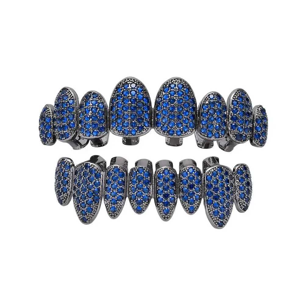 8-color hip-hop ice out irregular top teeth Grillzs set square mens AAA CZ zircon sparkling teeth Grills rap jewelryXJ250412