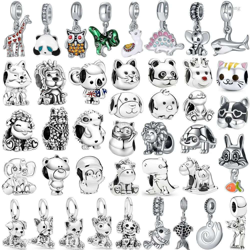 925 Silver Fit Charm 2023 New Cute Animals Panda Cat Dog Dinosaur Fashion Charms Set Pendant DIY Fine Beads Jewelry, A Special Gift for Women