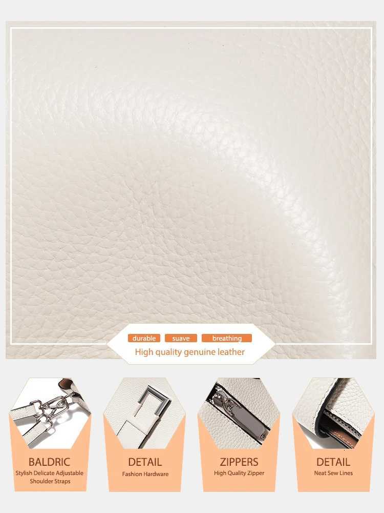 Zency Genuine Leather White Designer Noble Shopper Shoulder Bag Commuter Large Bucket Handbag Women Tote Bucket Cross Body BagW251112