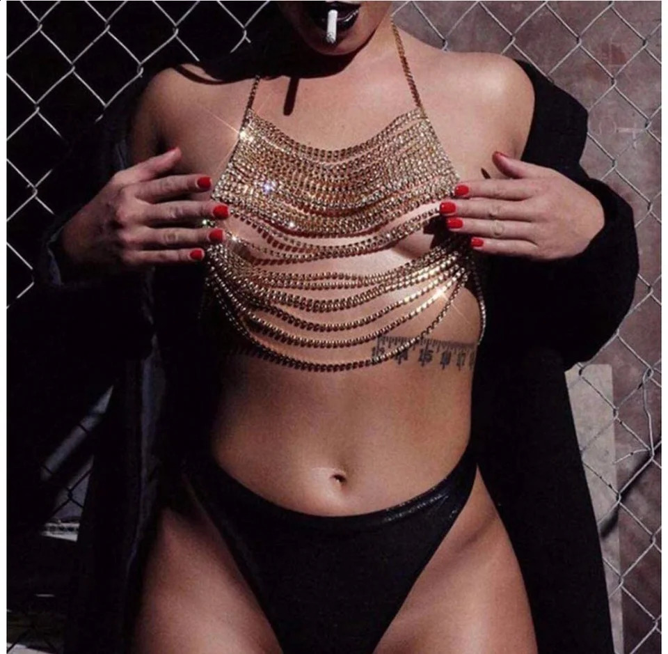 Sexy and sparkling tassel rhinestones are used for chest chains jewelry fashion nightclubs parties crystal bras chains and jewelry accessories 250408