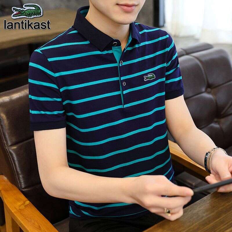 Noble Crocodile Polo Shirt Short Sleeve designer hoodie Summer Striped T-Shirt Pure Cotton Turn-Down Collar Loose Fit Extra Large Men's Tee