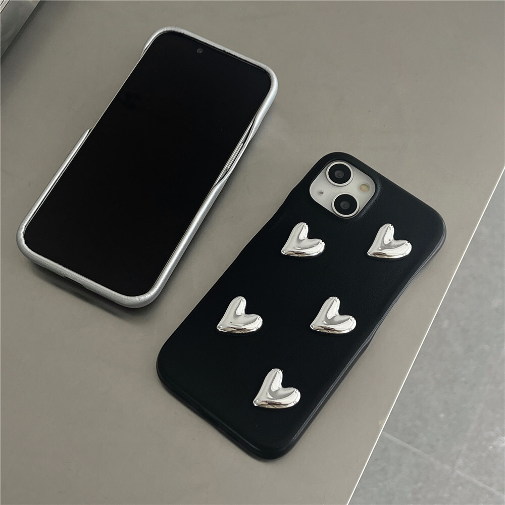 Full Screen 3D Heart Phone Case Compatible with iPhone 16/15 Pro Max Solid Color Protective Cover iPhone 14/13 Pro