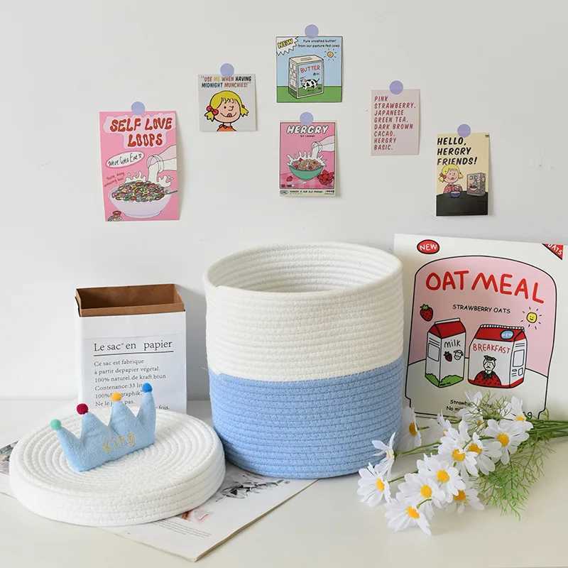 Cartoon Woven Storage Basket Snack Toy Storage Box Cotton Rope He Living Ro Sorting Storage Bucket Debris Storage Box Y251112