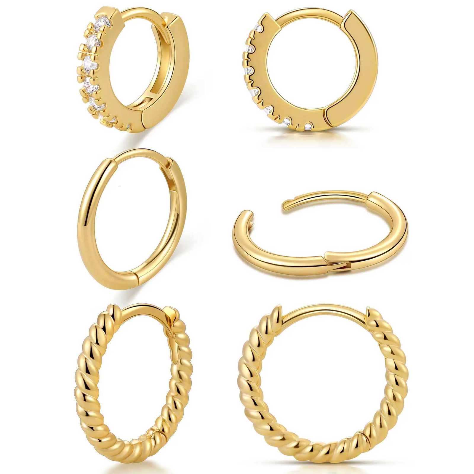 Shevalues Women 3 Pairs Small Earrings Lady Classic 14K Gold Hoop Fashion Tiny Huggie Hoop Earrings Set Hypoallergenic EarringXJ251113