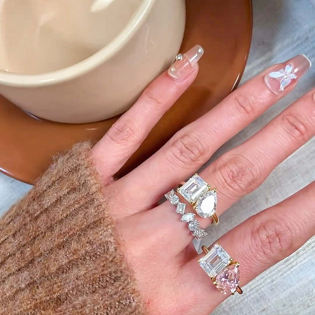 TB BHULAMTE Free Shipping New Designer Accessories Retention Vintage Water Drop Square Diamond Double Stone Exquisite Geometric High-end Index Finger 