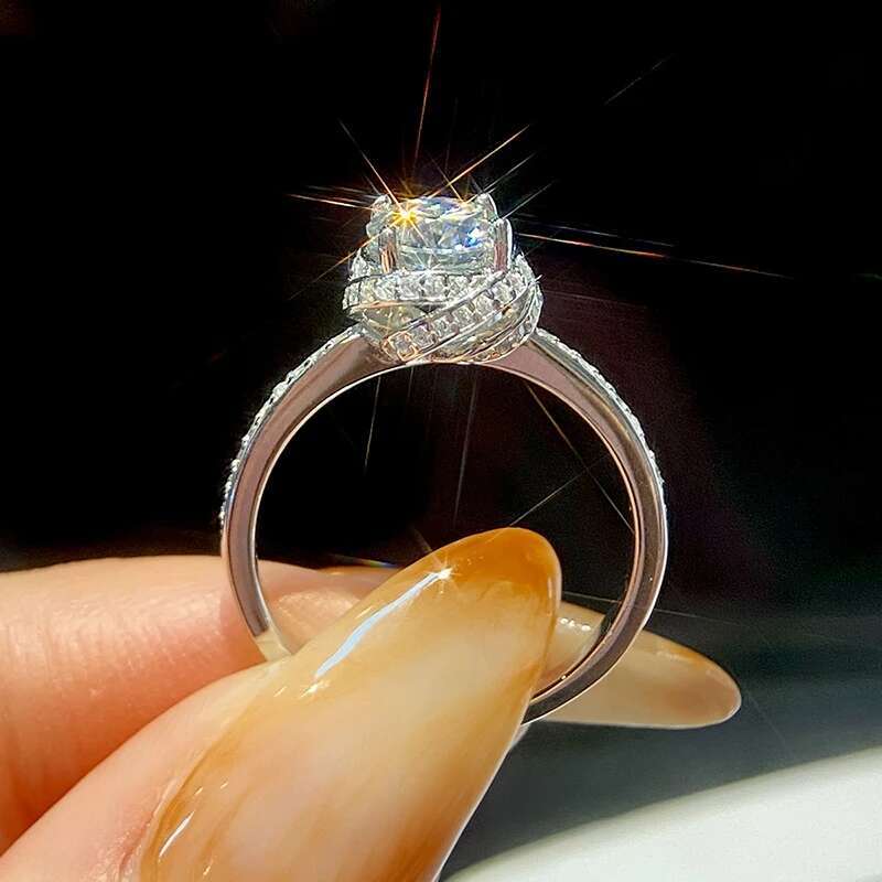 GRA Sparkling 1CT Moissanite Diamond Rings for Women Gift Real 925 Sterling Silver Eternity Engagement Wedding Ring Fine Jewelry