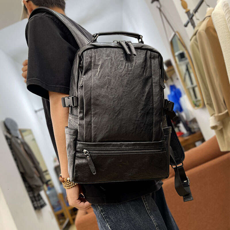 Japanese And Korean Trendy Men's New Soft Leather Large Capacity Fashion Leisure Travel Backpack