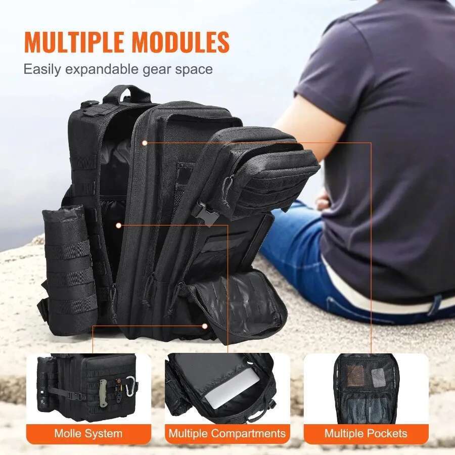 45L Military Backpack Molle Mode 3 Compartments Tactical Daypack Bug Out Bag Hiking Rucksack With Bottle Holder