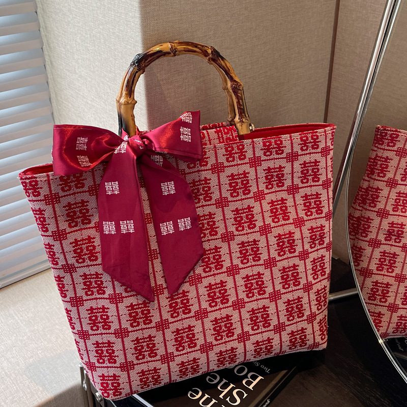 2025S Designer Women S Bag Wedding Bride S Handbag Autumn Winter New Gift Box Accompanying Gift Joyful Big Bag Ribbon Bow Tote Bag