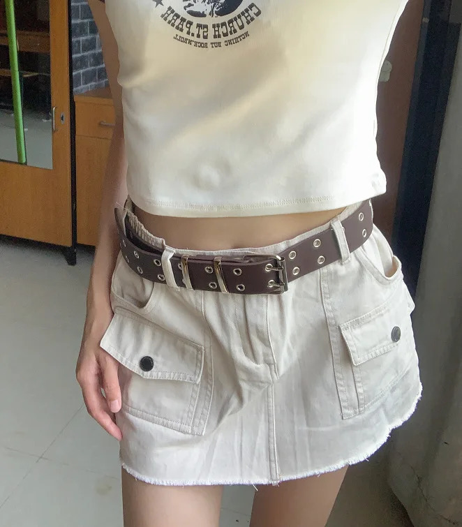 Vintage White Denim Skirts Summer High Waist Pockets A-line Jean Skirt Woman Streetwear Fashion All-match Y2k Pant Casual 250407