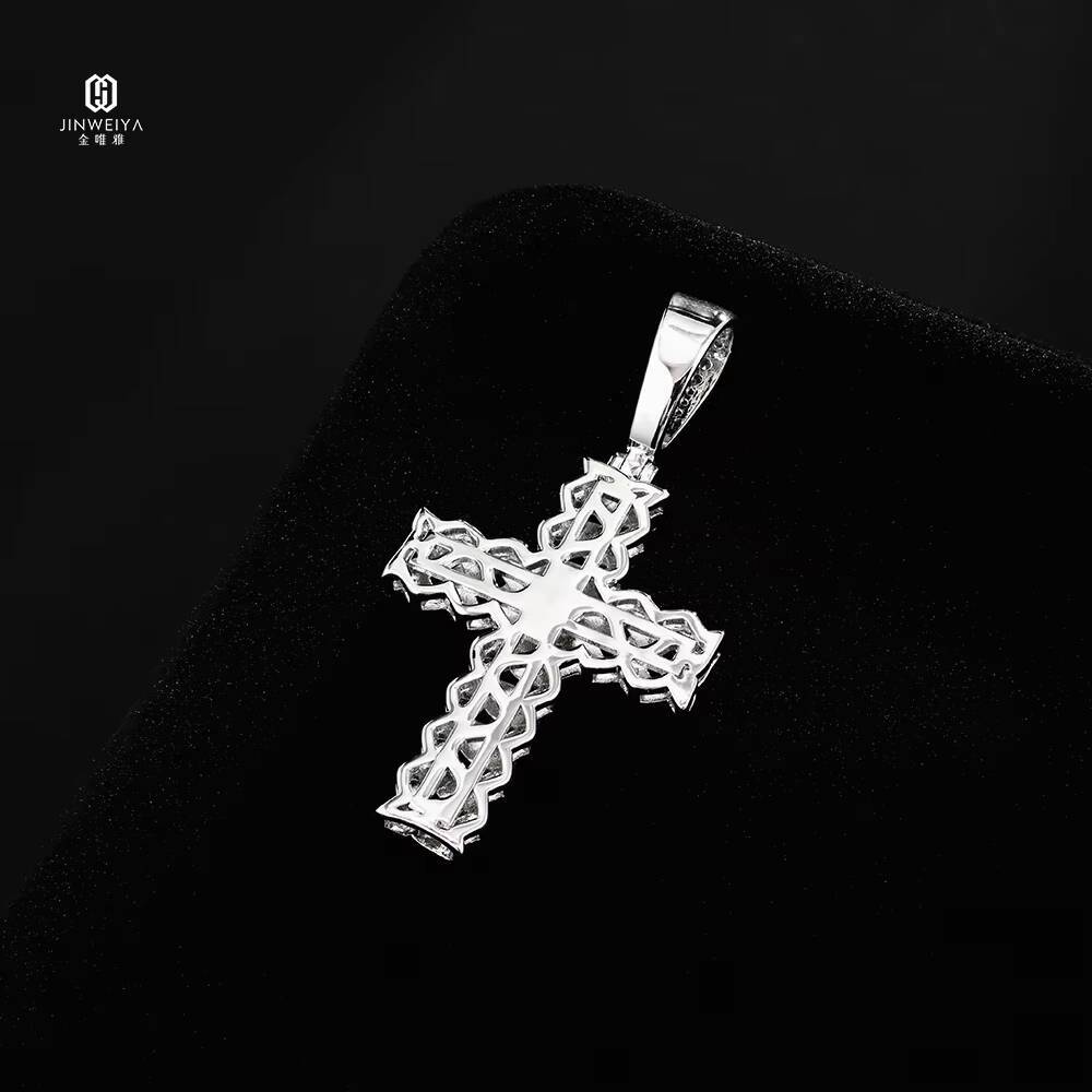 Wholesale Hip-hop Shiny Cross Cuban Necklace Pendant 925 Sterling Silver Rhodium Plated Iced-out VVS Moissanite Jewelry