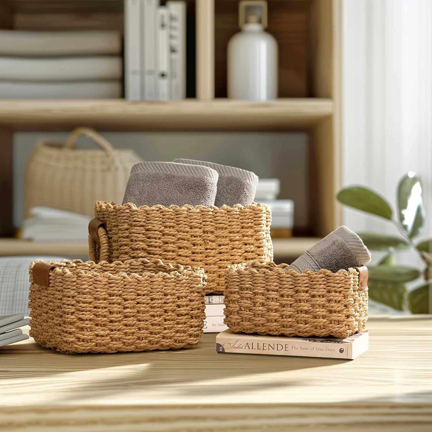 3pcs woven storage basket hand-woven storage basket storage rack for toys clothes books gifts etc Shelf Baskets Y251112