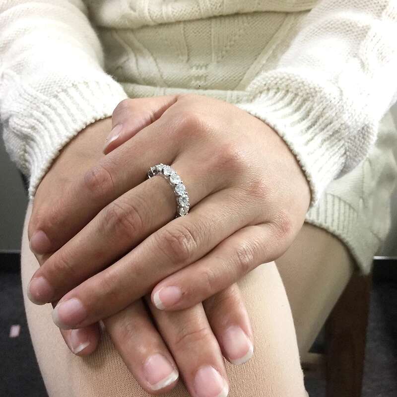 AEAW Solid Platinum 950 Luxury 4mm 5ctw D Color Engagement Ring Wedding Moissanite Full Enternity Diamond Band For Women