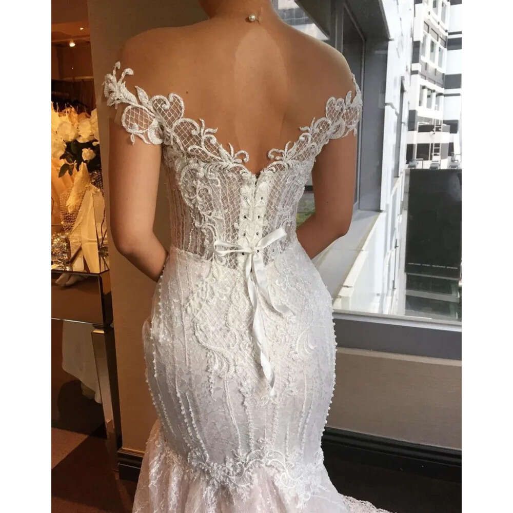 Luxury Beadings Mermaid BeWedding Dress Sexy Sheer Sweetheart Cap Sleeve Lace Appliqued Backless Custom Made Wedding Bridal Gowns 4N12