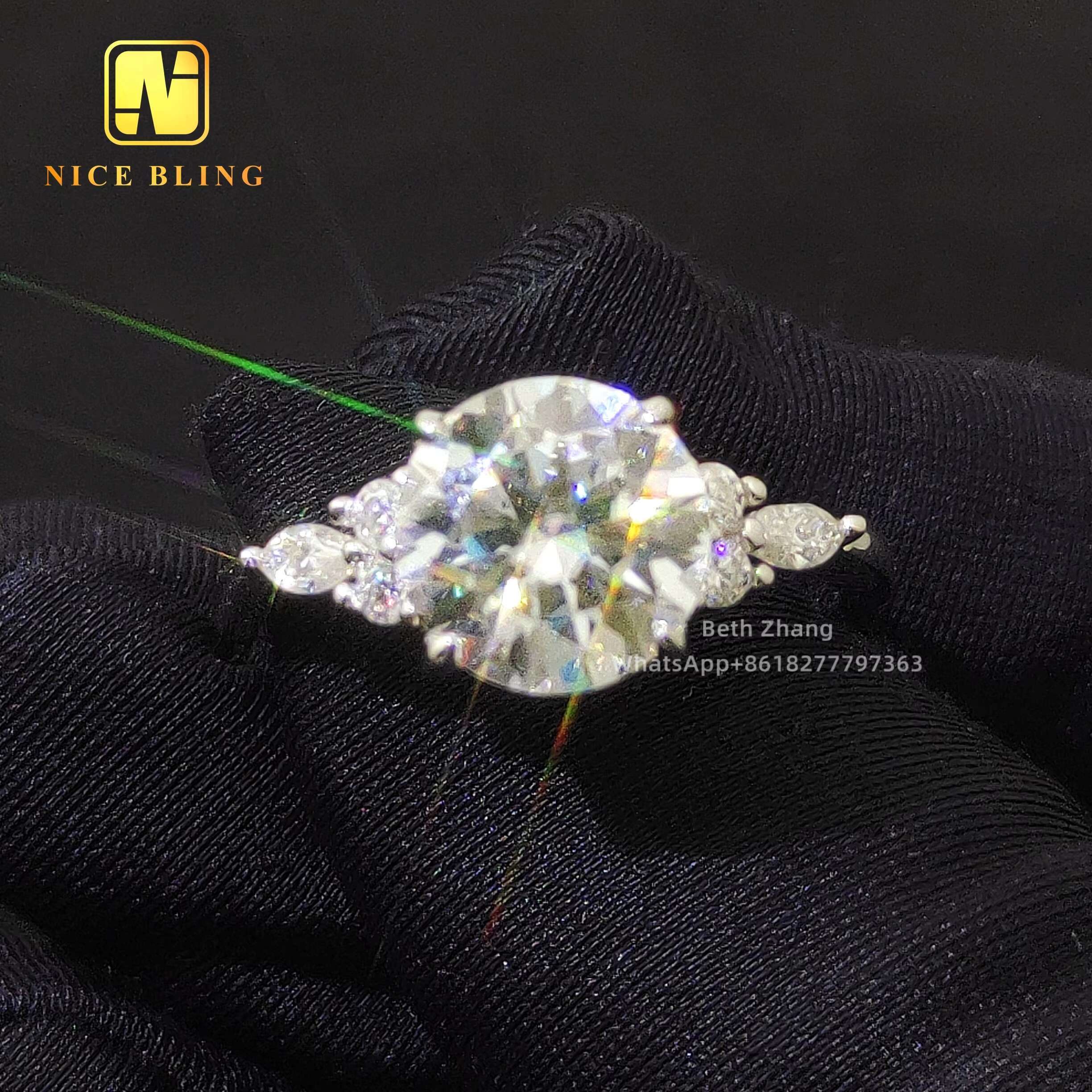 Wholesale Price Luxury Diamond Ring 3ct Round Brilliant Moissanite Engagement Rings for Women Weddings 925 Silver Jewelry