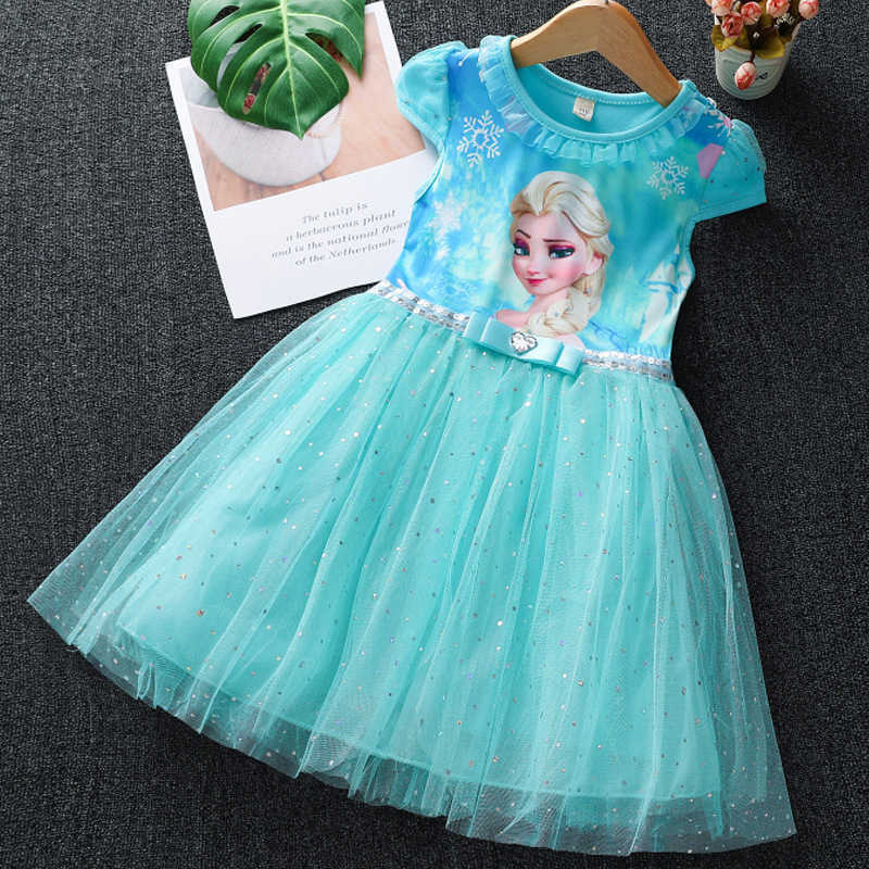 Girl's Dresses Snow and ice legend Aisha princess skirt girls short sleeved dress spring and summer clothes children Aisha fluffy skirt summer ne