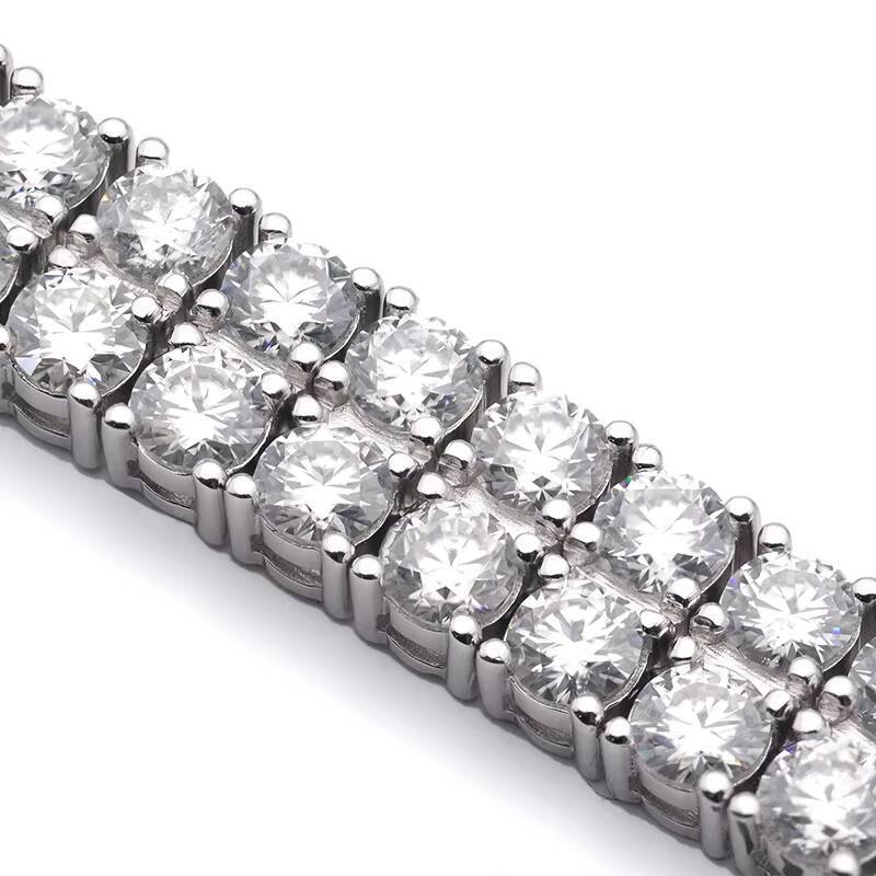 925 Silver Hip Hop VVS Moissanite Diamond Tennis Bracelet Iced Out Two Rows 6mm D Color Moissanite Tennis Bracelet