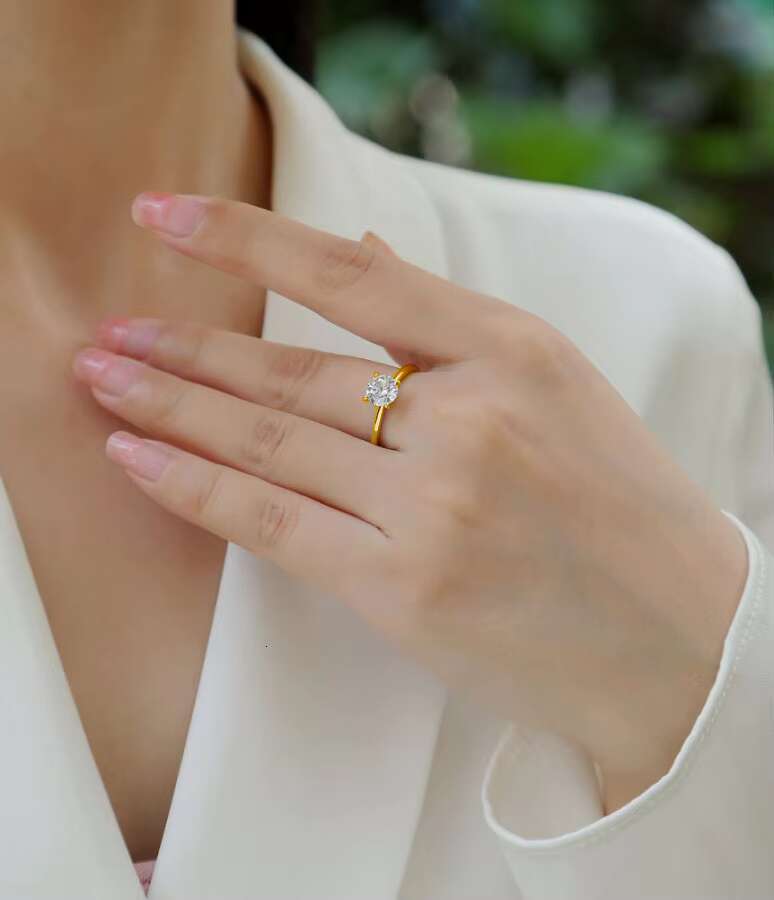 12939 1ct /2ct /3ct Round Cut Moissanite Engagement Ring for Women - 18K Gold Plated Solitaire Ring Elegant Promise Ring