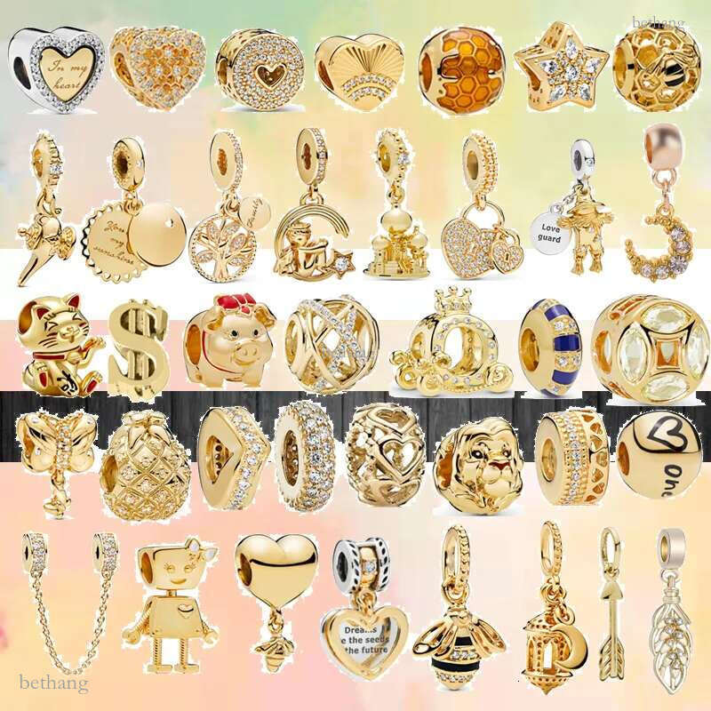 925 Silver Charm Golden Star Moon Crown Safety Chain Pendant Bead Dangle Fashion Charms Set Pendant DIY Fine Beads Jewelry