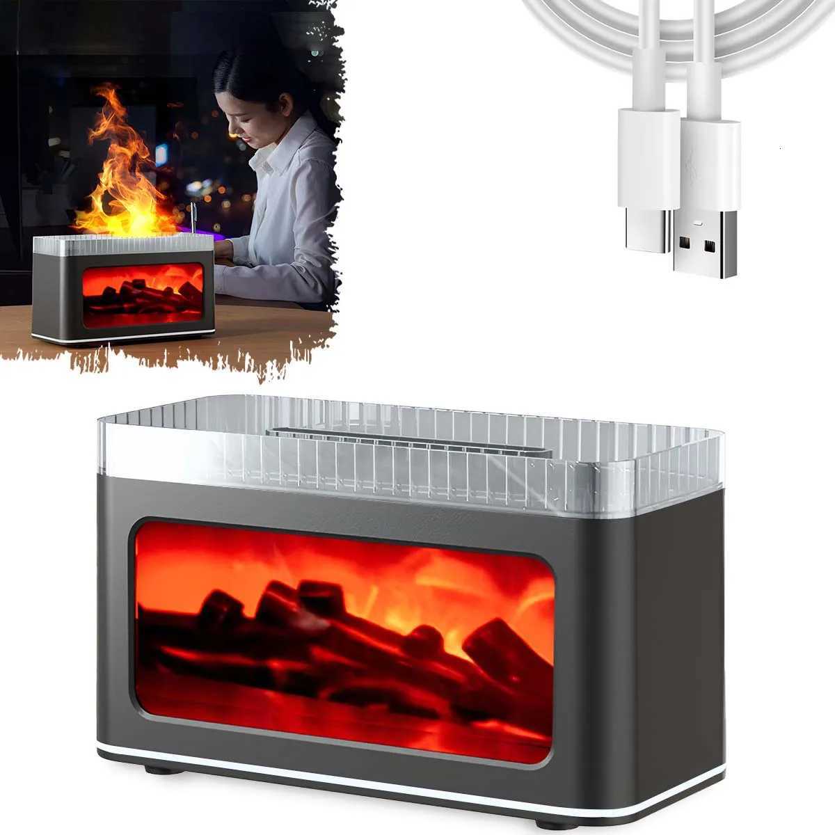 Simulation 3D Fireplace Flame Aromatherapy Machine Home Desktop Aromatherapy Sprayer Colorful Essential Oil Aromatherapy Machine Y251113