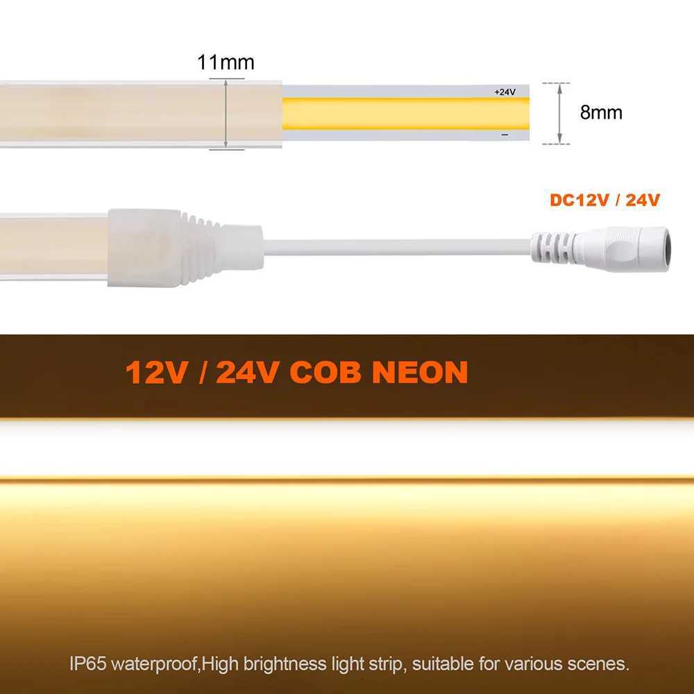 IP68 Waterproof COB LED Neon Strip Light 12V 24V Dimmable 320 LEDs Flexible Ribbon High Density Linear Lighting Home Decoration W251112