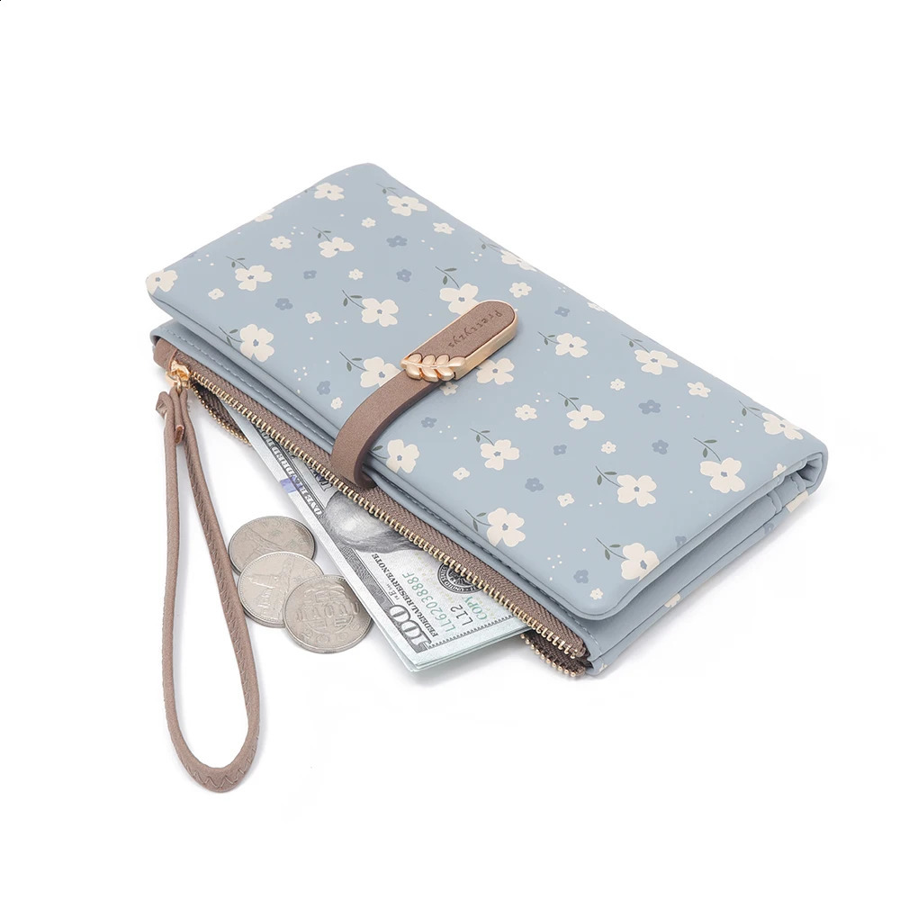 Womens Long Handbag Spring/Summer Korean PU Printed Zipper Buckle Foldable Multi functional Long Wallet Wrist friendly 250410
