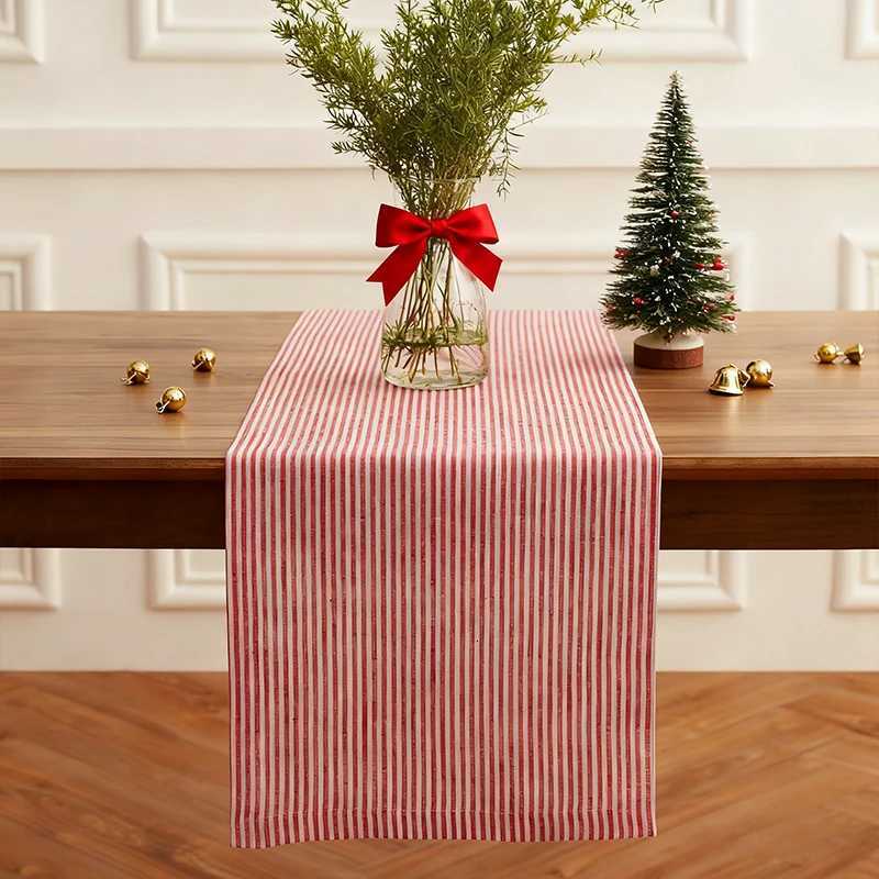 Christmas Christmas Red and White Striped Polyester Breathable Table Flag for Weddings Banquets Restaurants Kitchens Decorations Y251113