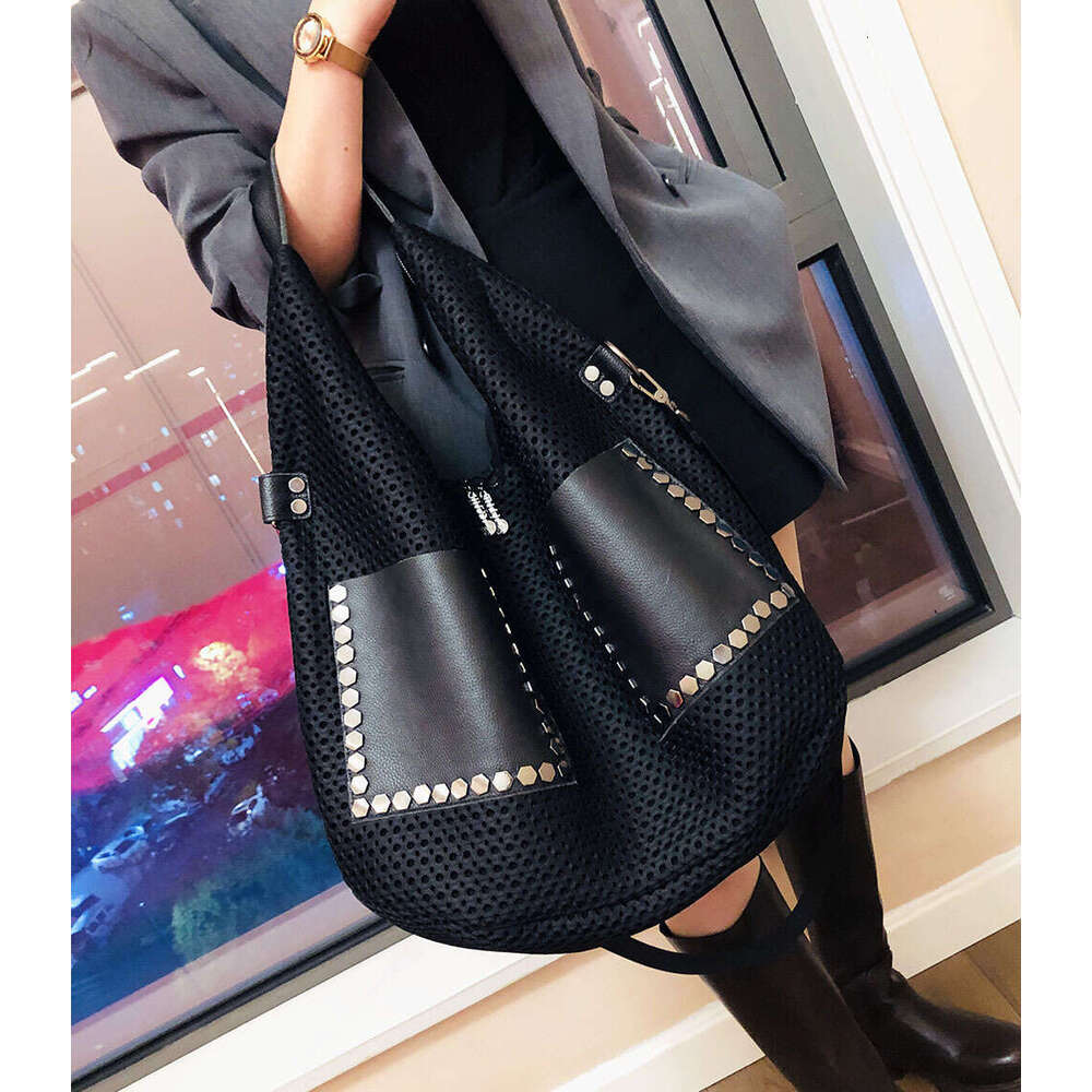 Backpack High end Trendy New Women's Personalized Mesh Single Shoulder Genuine Leather Big Handle Bag