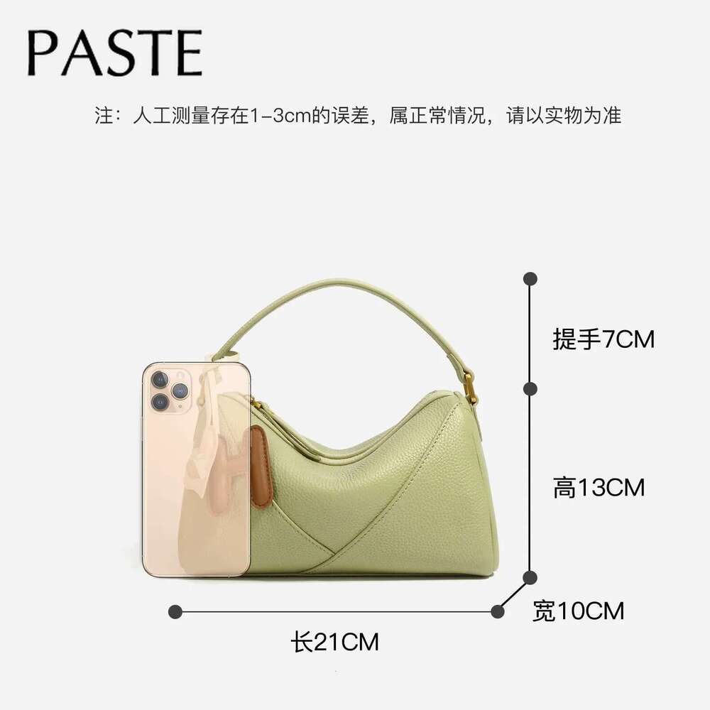 New Light Green Color Boston Tote Simple Niche Design Cowhide Leather Women Handbag With H Heart Deco Ladies Shoulder Bag