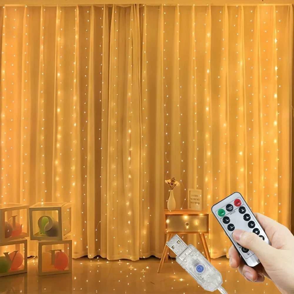 3/4/6M LED Curtain String Lights USB 8Modes with Remote Control Wedding Fairy Garland Lights for Bedroom Christmas Home Decor W251112